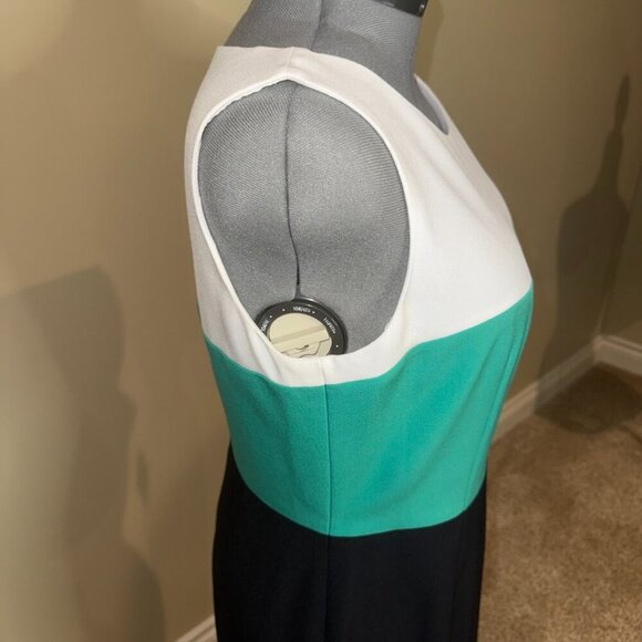 Kasper Dress lined cream green blue sleeveless sheath dress Women's Size 12 - Picture 4 of 11